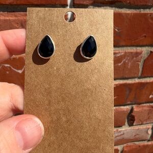 Black Onyx Teardrop Stud Earrings